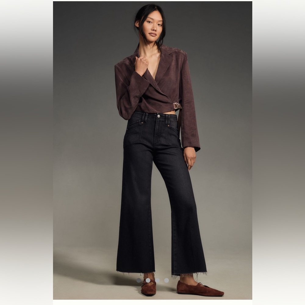 PAIGE Anessa Black High Rise Crop Wide Leg jeans